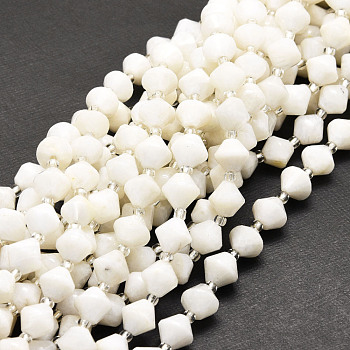 Natural White Moonstone Beads Strands, Faceted, Bicone, 8x8mm, Hole: 1mm, about 40pcs/strand, 15.24''(38.7cm)