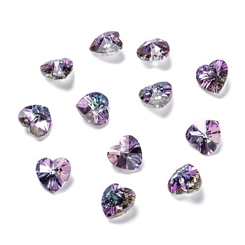 Electroplate Glass Charms, Faceted, Heart, Heliotrope, 10x10x5mm, Hole: 1mm