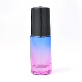 5ml Glass Gradient Color Empty Roller Ball Bottles, with Black PP Plastic Screw Lids, for Essential Oil, Perfume, Colorful, 63x20mm, bottle(without cap): 59.5x20mm, capacity: 5ml