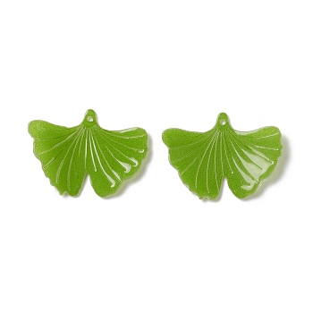 Opaque Resin Pendants, Ginkgo Leaf, Lawn Green, 21.5x29x2mm, Hole: 1mm