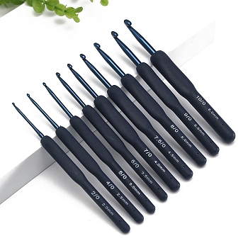 9Pcs Aluminum Diverse Size Crochet Hooks Set, with TPR Handle, for Braiding Crochet Sewing Tools, Midnight Blue, 140mm