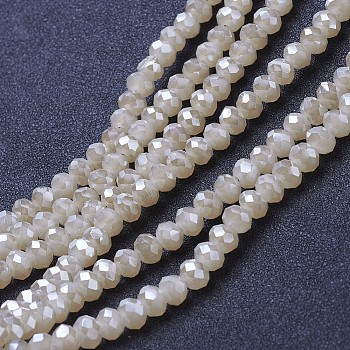 Electroplate Glass Beads Strands, Imitation Jade, Full Rainbow Plated, Faceted, Rondelle, Blanched Almond, 6x5mm, Hole: 1mm, about 85~88pcs/strand, 16.1~16.5 inch(41~42cm)