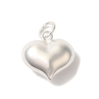 925 Sterling Silver Heart Charms with Jump Rings, Silver, 15x15x7mm, Hole: 4mm