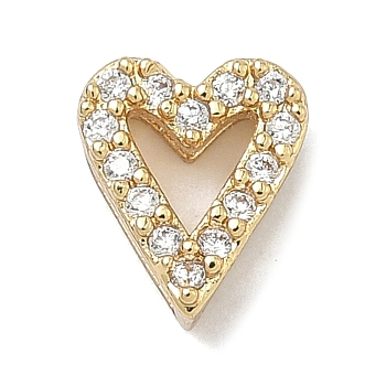 Brass Micro Pave Clear Cubic Zirconia Beads, Heart, Cadmium Free & Lead Free, Long-Lasting Plated, Rack Plating, Real 18K Gold Plated, 8x7x3.5mm, Hole: 1.5x6mm