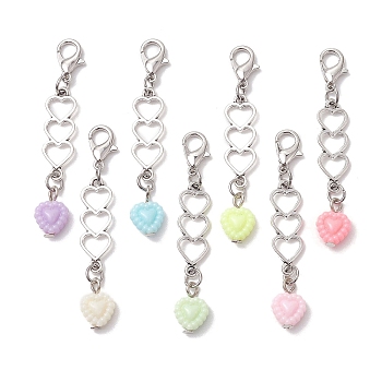 Heart Acrylic Pendant Decorations, Alloy Lobster Claw Clasps Charm for Bag Key Chain Ornaments, Mixed Color, 50x8.5x4.5mm