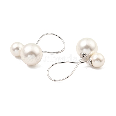 Shell Pearl Round Dangle Stud Earrings(EJEW-Z024-07P)-2