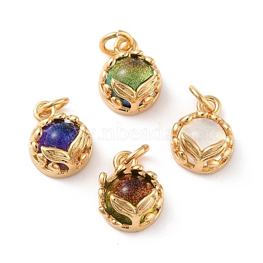 Real 18K Gold Plated Mixed Color Half Round Brass+Glass Charms