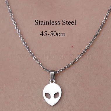201 Stainless Steel Alien Pendant Necklace(NJEW-OY001-36)-3