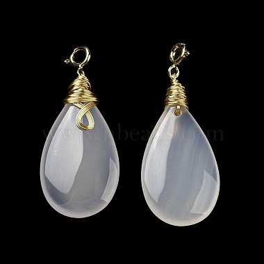 Natural White Agate Teardrop Pendant Decorations(G-R489-12G)-3