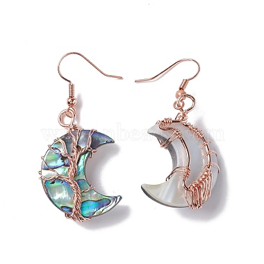 Natural Paua Shell Crescent Moon Dangle Earrings(EJEW-G307-01RG)-3