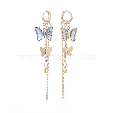 Glass Butterfly Dangle Hoop Earrings with Clear Cubic Zirconia(EJEW-TA00153-01)-2