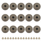15Pcs 1-Hole Alloy & Plastic Beads Buttons, Flat Round with Flower Pattern, for DIY Luggage and Hardware Accessaries, Black, 12x6mm, Hole: 2.3mm(BUTT-HY0001-11B)