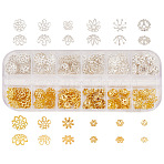 240Pcs 12 Style Alloy & Iron & Brass Bead Caps, Golden & Silver, 6~10.5x2~6mm, Hole: 1~1.8mm, 20pcs/style(DIY-AR0003-74)