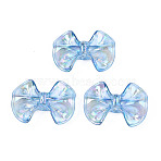 Transparent Acrylic Beads, Rainbow Color Plated, Bowknot, Cornflower Blue, 23x31x9mm, Hole: 2.5mm(TACR-N006-63A)