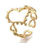 304 Stainless Steel Cuff Rings, Heart Shape, Golden, Adjustable, 17mm(RJEW-Z074-01G)