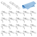 25Pcs 925 Sterling Silver Bead Tips Knot Covers, 1Pc Suede Fabric Square Silver Polishing Cloth, Silver, 6.75x3.8mm, Hole: 0.8mm, Inner Diameter: 2mm(STER-DC0001-55)