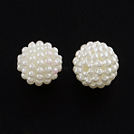 Acrylic Imitation Pearl Beads, Berry Beads, Round Combined Beads, Creamy White, 14mm, Hole: 1mm(X-MACR-R553-14mm-04)