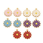 304 Stainless Steel Enamel Pendants, Ion Plating(IP), Golden, Flower, Mixed Color, 18x15.5x2mm, Hole: 1.4mm(STAS-Q241-017)