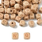 2Bags Wooden Beads, Cube with Letter, Letter A~Z, 12x12x12mm, Hole: 4mm, 26pcs/bag(WOOD-CJ0001-99)