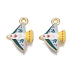 Printed Alloy Pendants, Rack Plating, Bird Charms, Cadmium Free & Nickel Free & Lead Free, Golden, Cadet Blue, 19x13.5x3.5mm, Hole: 1.6mm(PALLOY-Q465-02B)