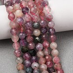 Natural Plum Blossom Tourmaline Beads Strands, Round, Faceted Beads, 5.5mm, Hole: 0.8mm, about 71pcs/strand, 15.16''(38.5cm)~15.28''(38.8cm)(G-D110-A01-02)