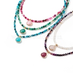 Teardrop Pendant Necklace with Round Beaded Chains, Natural White Jade & Striped Agate Jewelry for Women, Mixed Color, 15.83 inch(40.2cm)(NJEW-JN03921)