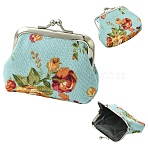 Flower Printed Cloth Wallets, Coin Pouches with Iron Kiss Lock, Platinum, Light Sky Blue, 90x80mm(AJEW-YWC0001-11A)