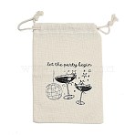 Cloth Hangover Kit Party Favor Drawstring Bags, Rectangle with Black Word, Antique White, 16~16.5x11x0.25~0.4cm(ABAG-A012-05B-02)