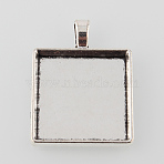 Tibetan Style Antique Silver Alloy Square Pendant Cabochon Settings, Cadmium Free & Lead Free, Tray: 25x25mm, 37x29x4mm, Hole: 3.5x6mm(X-TIBEP-M022-43AS)