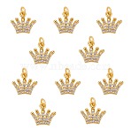 10Pcs Brass Micro Pave Clear Cubic Zirconia Charms, Long-Lasting Rack Plated, Crown, Real 18K Gold Plated, 10x11x2mm, Hole: 2mm(ZIRC-SZ0002-06)