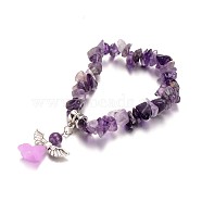 Natural Amethyst Kids Bracelets, with Acrylic Bead and Antique Silver Alloy Findings, 1-1/2 inch(3.9cm)(X-BJEW-JB02062-04)