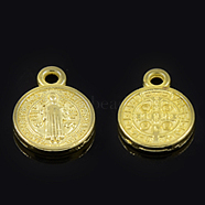 Tibetan Style Alloy Charms, Flat Round, Golden, 15x12x1mm, Hole: 2mm(TIBEP-I022-G)