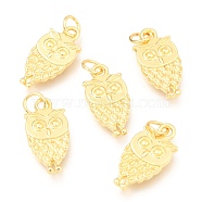 Alloy Pendants, Long-Lasting Plated, with Jump Ring, Owl Shape, Real 18K Gold Plated, 18x9x2.5mm, Hole: 3.5mm(PALLOY-B024-27G)