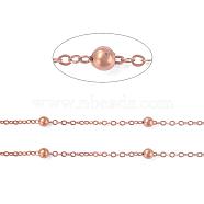 Brass Flat Oval Cable Chains, Satellite Chains, Unwelded, with Card Paper, Lead Free and Nickel Free, Red Copper, 2.2x1.7x0.23mm, Bead: 3.5mm(X-CHC018Y-R)