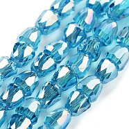 Electroplate Glass Beads Strands, Faceted, Bell, Deep Sky Blue, 4x3.5~4mm, Hole: 1mm, about 98pcs/strand, 13.70''(34.8cm)(EGLA-D030-T4mm-B03)