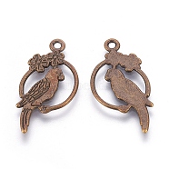 Alloy Tropical Parrot Pendants, Lead Free and Cadmium Free, Antique Bronze, 28x14.5x1.5mm, Hole: 1.5mm(X-EA10187Y-AB)