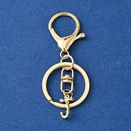 Alloy Initial Letter Charm Keychains, with Alloy Clasp, Golden, Letter J, 8.5cm(KEYC-YW00006-10)