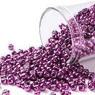 TOHO Round Seed Beads, Japanese Seed Beads, (563) Hot Pink Metallic, 8/0, 3mm, Hole: 1mm, about 222pcs/bottle, 10g/bottle(SEED-JPTR08-0563)