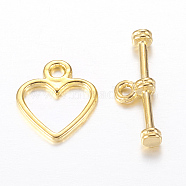 Alloy Toggle Clasps, Lead Free and Cadmium Free & Nickel Free, Golden Color, Size: Heart: 14x12mm, Bar: 19mm, Hole: 1.5mm(LF1178Y-NFG)