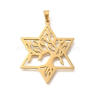 304 Stainless Steel Pendants, Laser Cut, Star of David with Tree of Life Charm, Golden, 36x29.5x1.5mm, Hole: 6x3mm(STAS-S144-16G-B)