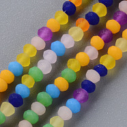 Frosted Glass Beads Strands, Faceted Rondelle, Mixed Color, 3x2.5mm, Hole: 0.6mm, about 192~199pcs/strand, 16.54 inch~16.93 inch(42cm~43cm)(FGLA-T002-10B)