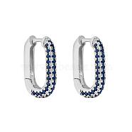 925 Sterling Silver Hoop Earrings, Minimalist Design Micro Cubic Zirconia Oval Personalized Women's Earrings, Marine Blue, 14.5x10.7mm, Pin: 0.9mm(JE1057B)