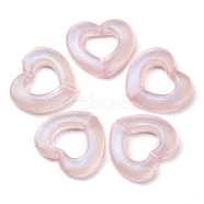 Luminous Transparent Acrylic Beads, Glow in the Dark, with Glitter Powder, Heart, Pink, 26x29x5mm, Hole: 3mm(MACR-D024-19C)