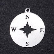 201 Stainless Steel Laser Cut Pendants, Compass, Stainless Steel Color, 22x19.5x1mm, Hole: 1.4mm(STAS-S105-T964-1)