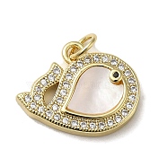 Brass Micro Pave Cubic Zirconia Pendants, with Shell, Fish, Real 18K Gold Plated, 15x17x3.5mm, Hole: 3.4mm(KK-Q808-15G)