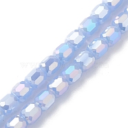 Imitation Jade Glass Beads Strands, Faceted, Barrel, Lilac, 9x8mm, Hole: 1.2mm, about 80pcs/strand, 27.64''(70.2cm)(EGLA-K015-04B)