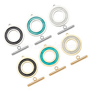 6Sets 6 Colors 304 Stainless Steel Toggle Clasps, with Enamel, Ring, Mixed Color, Ring: 22x20x2mm, Hole: 1.5mm, Bar: 21x7x3mm, Hole: 2mm, 1set/color(STAS-DC0003-83)