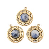 304 Stainless Steel Pave Natural Sodalite Pendants, Flat Round Charms, Real 18K Gold Plated, PVD Vacuum Plating, 18x16x5mm, Hole: 1.4mm(STAS-P380-21G-01)