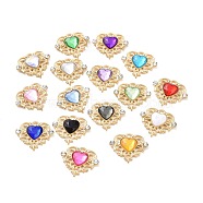 Acrylic Pendants, with Golden Tone Alloy Rhinestone Finding, Heart Charm, Mixed Color, 21.5x25x5mm, Hole: 2x2.5mm(PALLOY-E026-09G)