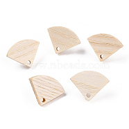 Ash Wood Stud Earring Findings, with 304 Stainless Steel Pin, Fan, 15x19mm, Hole: 1.8mm, Pin: 0.7mm(EJEW-N017-011Q)